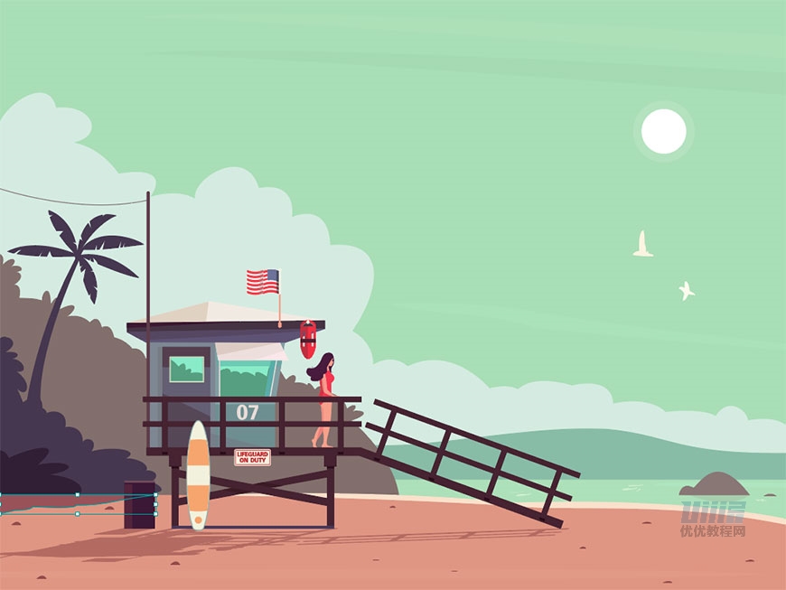 AI教程！教你绘制海边度假的清凉场景插画