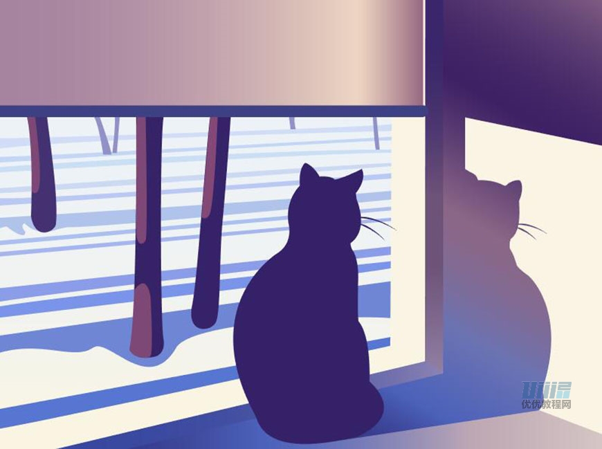 AI教程！温暖静谧的猫咪噪点质感插画绘制