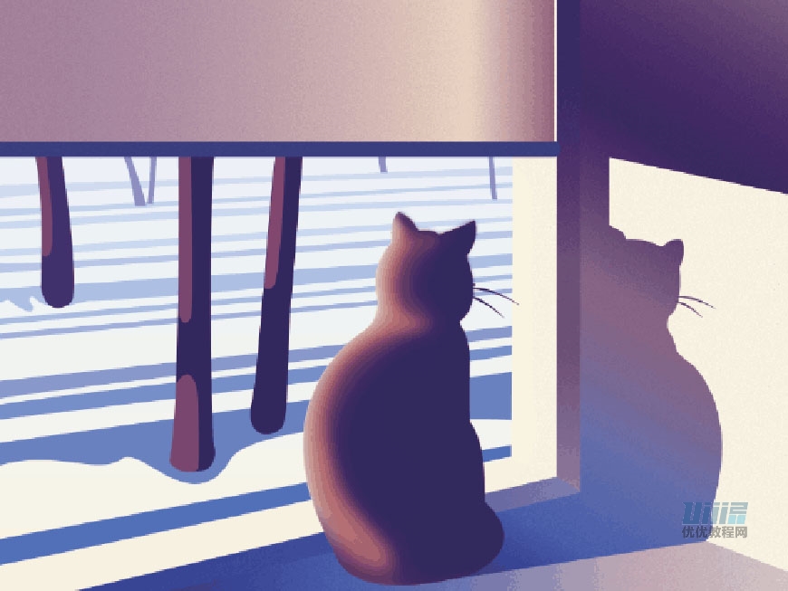 AI教程！温暖静谧的猫咪噪点质感插画绘制