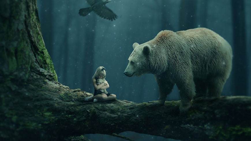 PS合成！神秘森林中的白熊与小女孩！（含素材下载）