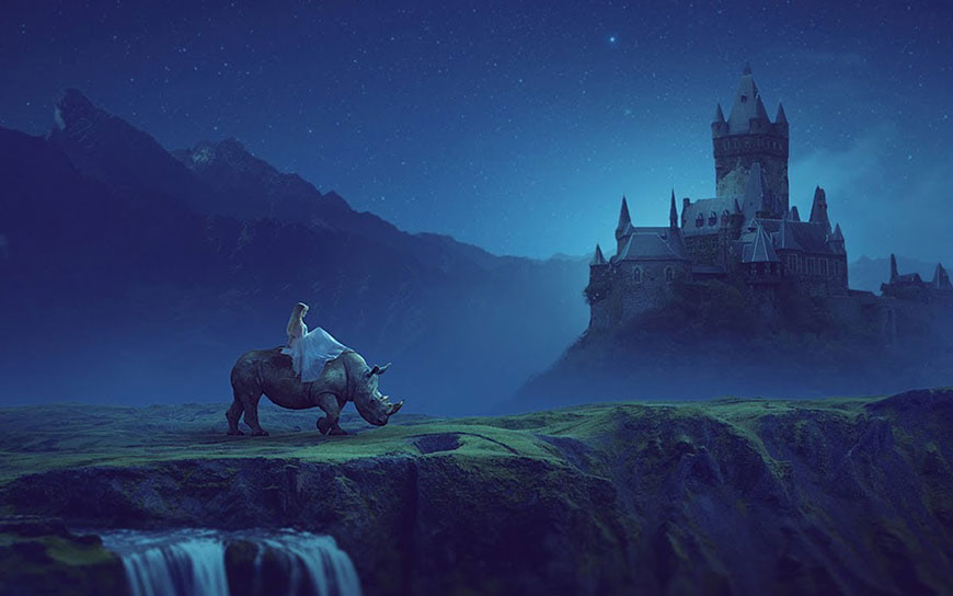 PS教程！合成城堡外的少女骑犀牛梦幻童话场景（含素材下载）